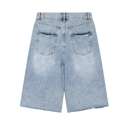 BVO® DENIM STAPLE LOGO© VINTAGE WIDE LEG SHORTS [BLUE]