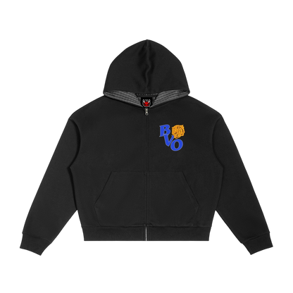 FRAT LOGO CONTRAST PLAID ZIP HOODIE [BLACK]