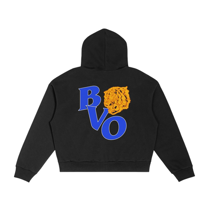 FRAT LOGO CONTRAST PLAID ZIP HOODIE [BLACK]