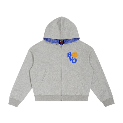 FRAT LOGO CONTRAST PLAID ZIP HOODIE [GREY]