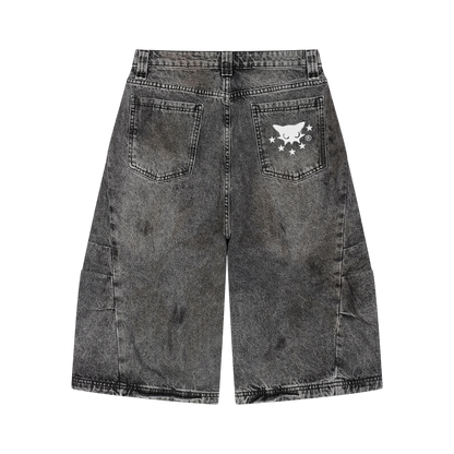 BVO® DENIM VINTAGE WASH SHORTS [BLACK]