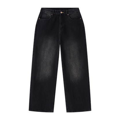 BVO® DENIM VINTAGE WASH WIDE LEG JEANS [BLACK]