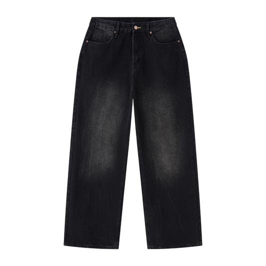 BVO® DENIM VINTAGE WASH WIDE LEG JEANS [BLACK]