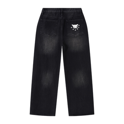 BVO® DENIM VINTAGE WASH WIDE LEG JEANS [BLACK]
