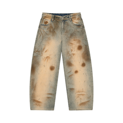 BVO® DENIM VINTAGE WASH BARREL LEG JEANS [BRONZE/BLUE]