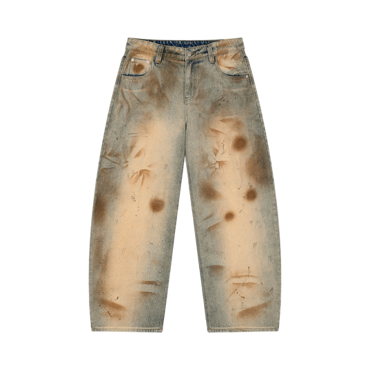 BVO® DENIM VINTAGE WASH BARREL LEG JEANS [BRONZE/BLUE]