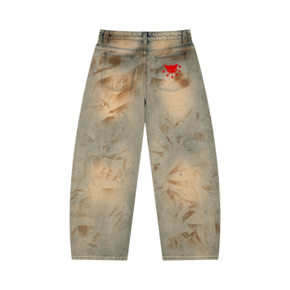 BVO® DENIM VINTAGE WASH BARREL LEG JEANS [BRONZE/BLUE]