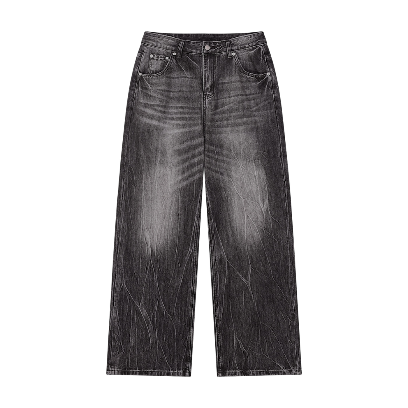 BVO® DENIM VINTAGE WASH WIDE LEG JEANS [BLACK]