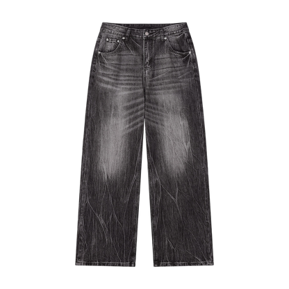 BVO® DENIM VINTAGE WASH WIDE LEG JEANS [BLACK]