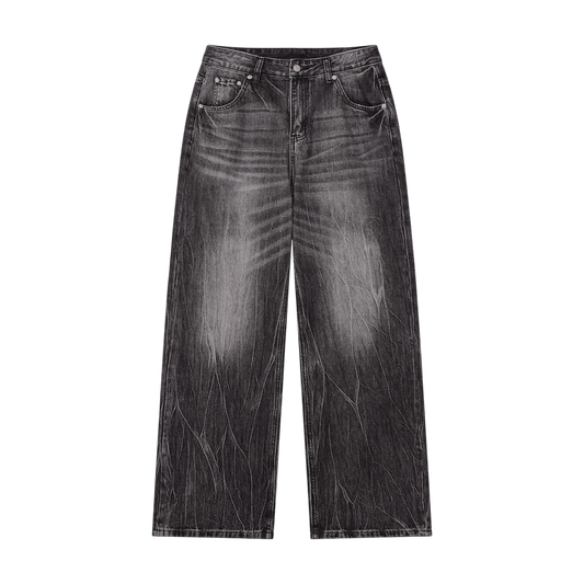 BVO® DENIM VINTAGE WASH WIDE LEG JEANS [BLACK]