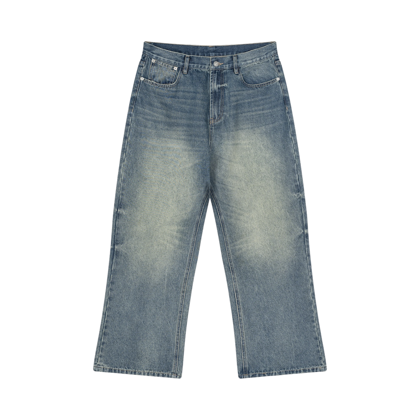 BVO® DENIM VINTAGE WASH WIDE LEG JEANS [BLUE]