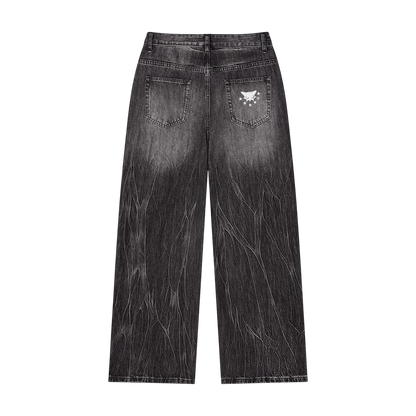 BVO® DENIM VINTAGE WASH WIDE LEG JEANS [BLACK]
