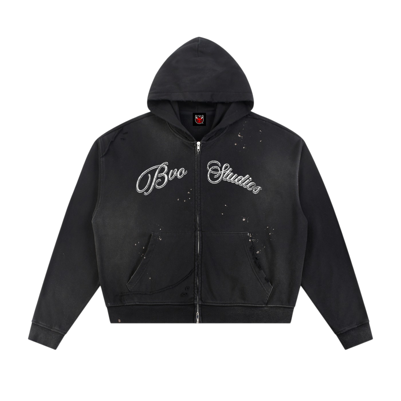 BVO® STUDIOS RAW EDGE FLEECED ZIP HOODIE [BLACK]