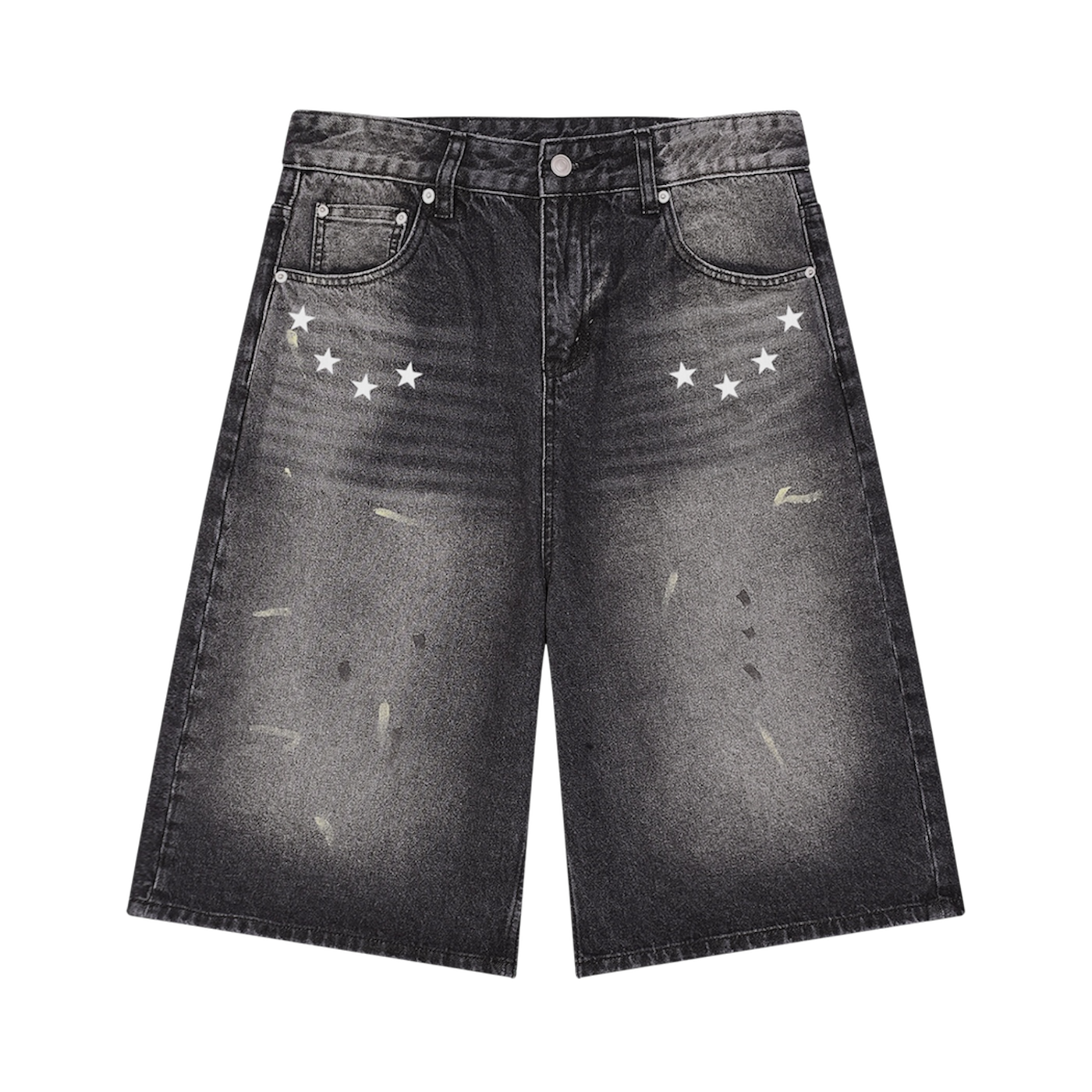 BVO® DENIM STARS VINTAGE WASH WIDE LEG SHORTS [BLACK]