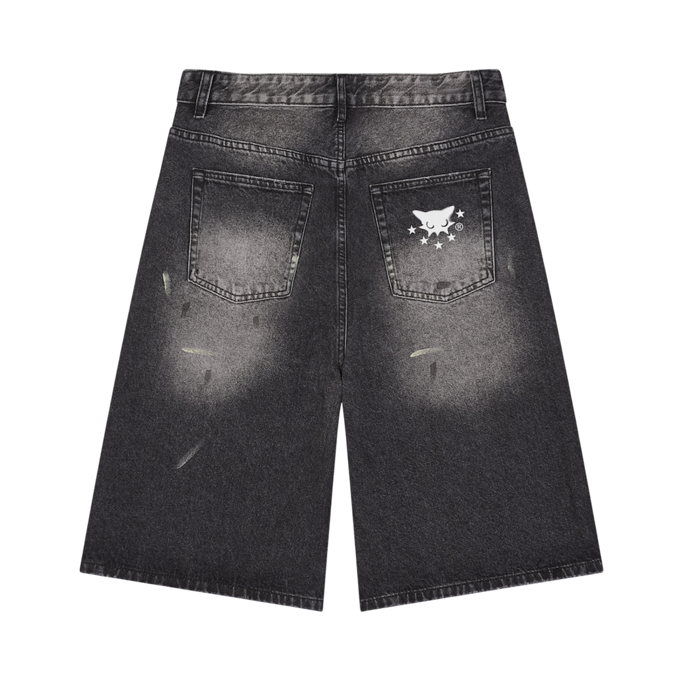 BVO® DENIM STARS VINTAGE WASH WIDE LEG SHORTS [BLACK]