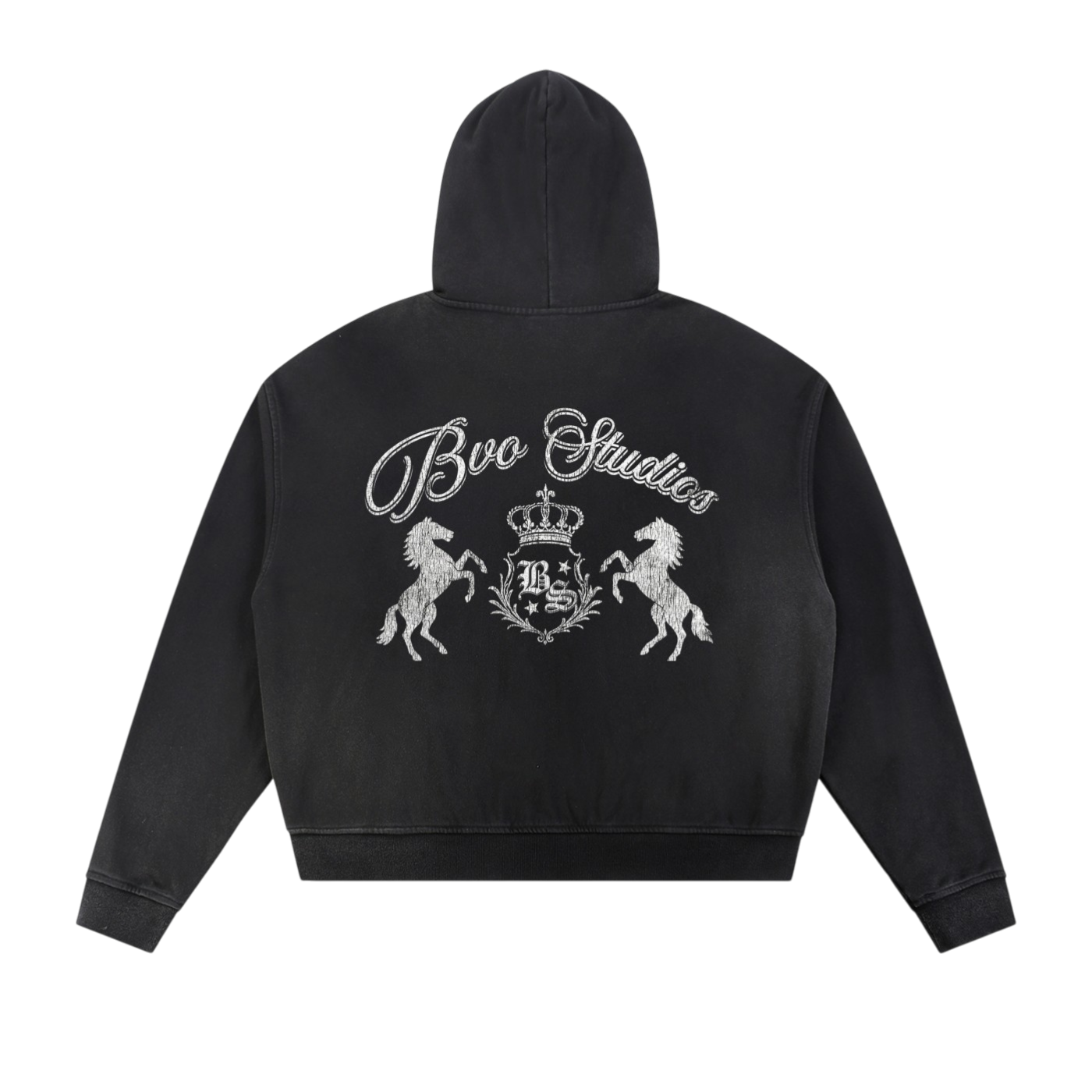 BVO® STUDIOS RAW EDGE FLEECED ZIP HOODIE [BLACK]