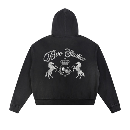 BVO® STUDIOS RAW EDGE FLEECED ZIP HOODIE [BLACK]