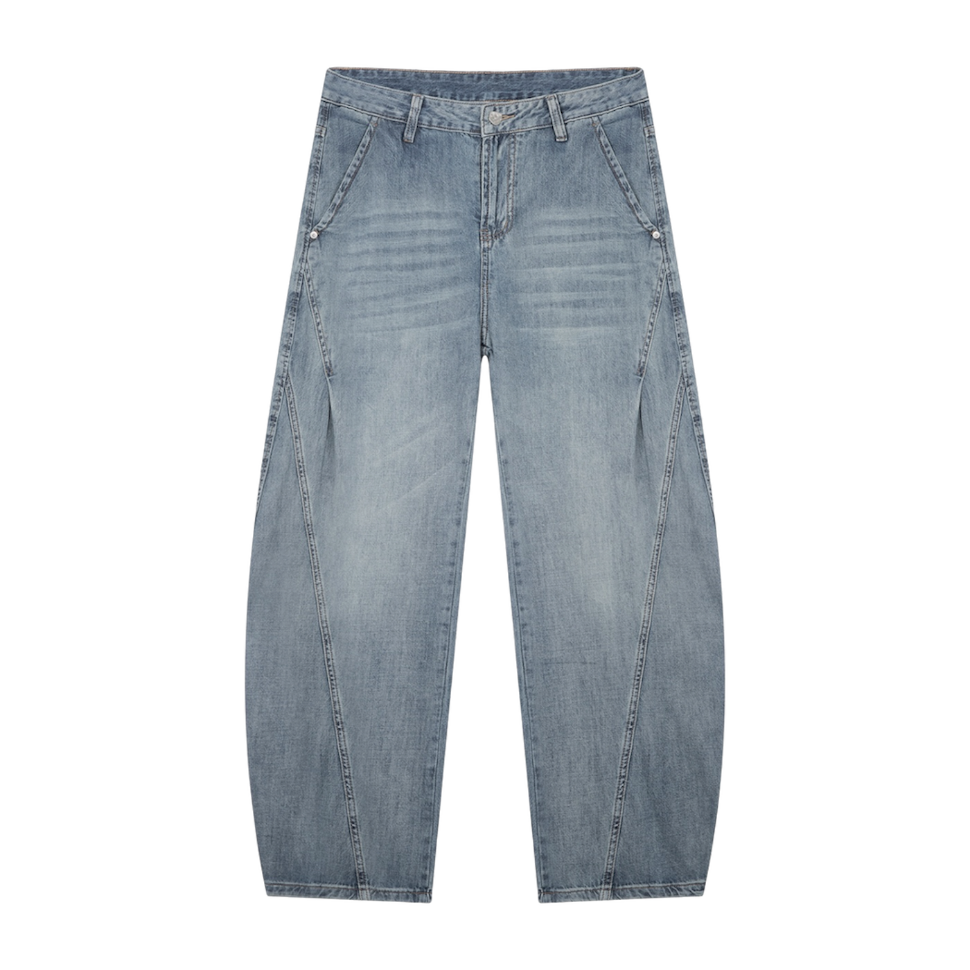 BVO® DENIM VINTAGE WASH BARREL LEG JEANS [BLUE]