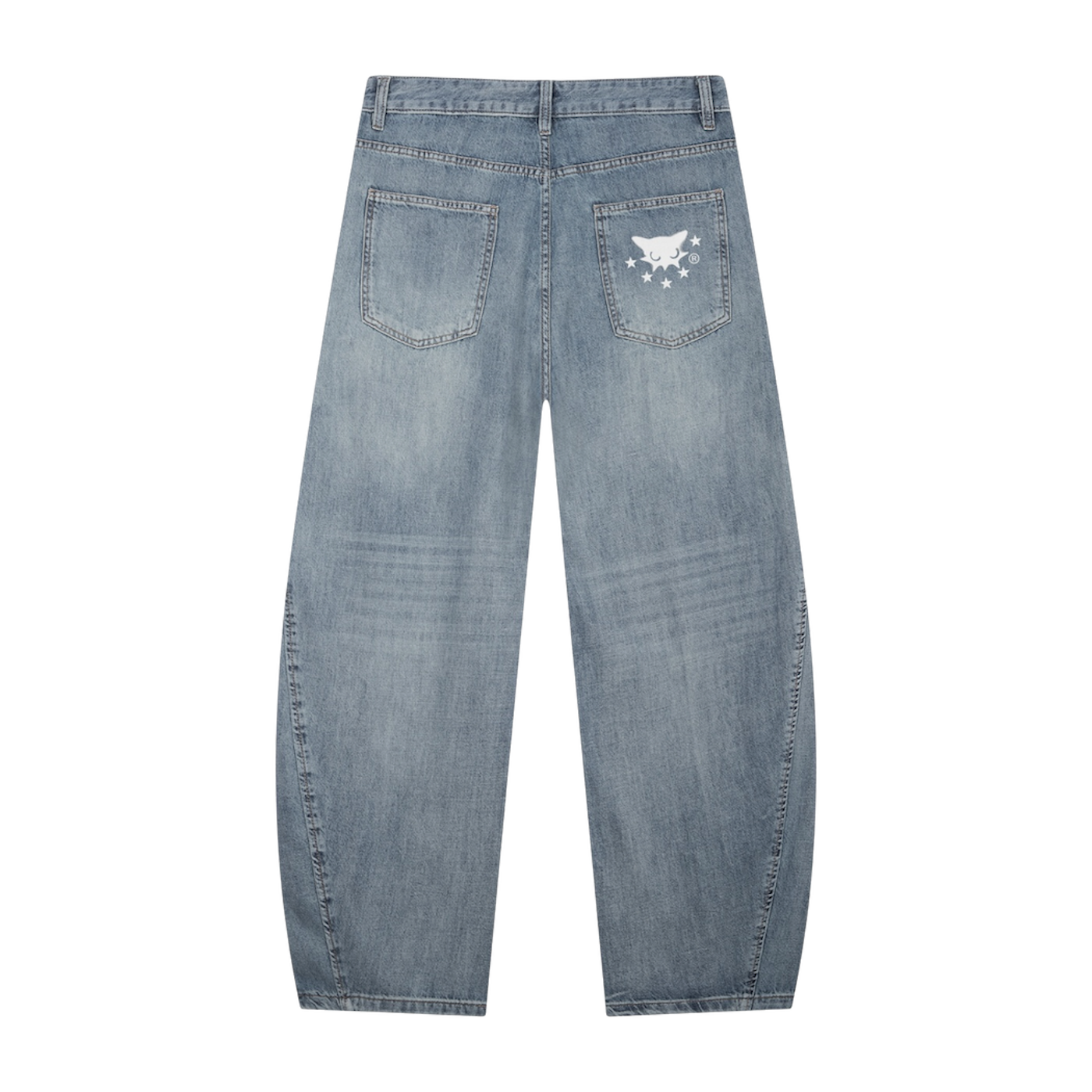 BVO® DENIM VINTAGE WASH BARREL LEG JEANS [BLUE]