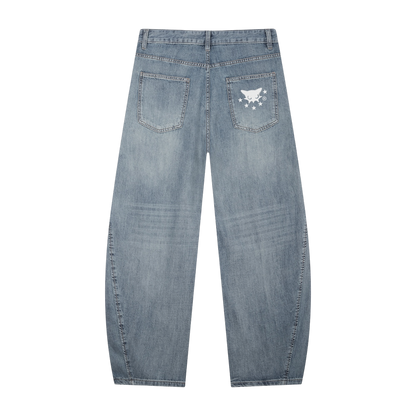 BVO® DENIM VINTAGE WASH BARREL LEG JEANS [BLUE]