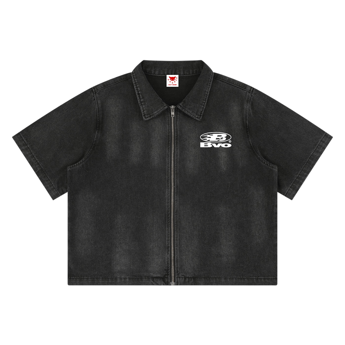 BVO® DENIM STAPLE LOGO© VINTAGE WASH FULL-ZIP SHIRT [BLACK]