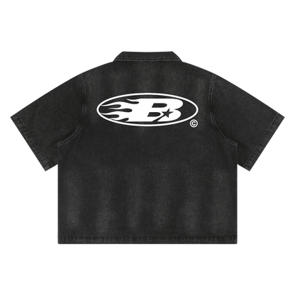 BVO® DENIM STAPLE LOGO© VINTAGE WASH FULL-ZIP SHIRT [BLACK]
