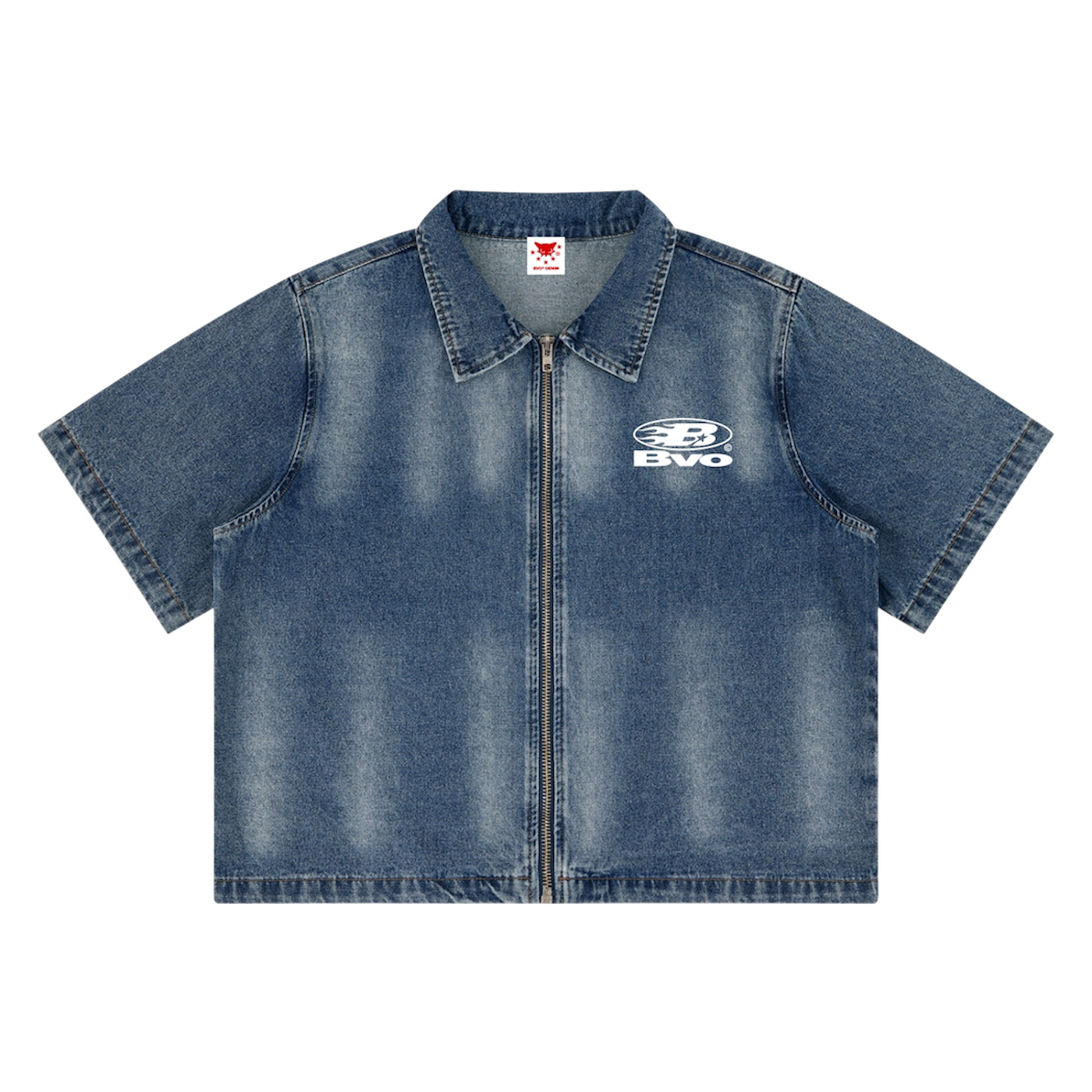 BVO® DENIM STAPLE LOGO© VINTAGE WASH FULL-ZIP SHIRT [BLUE]