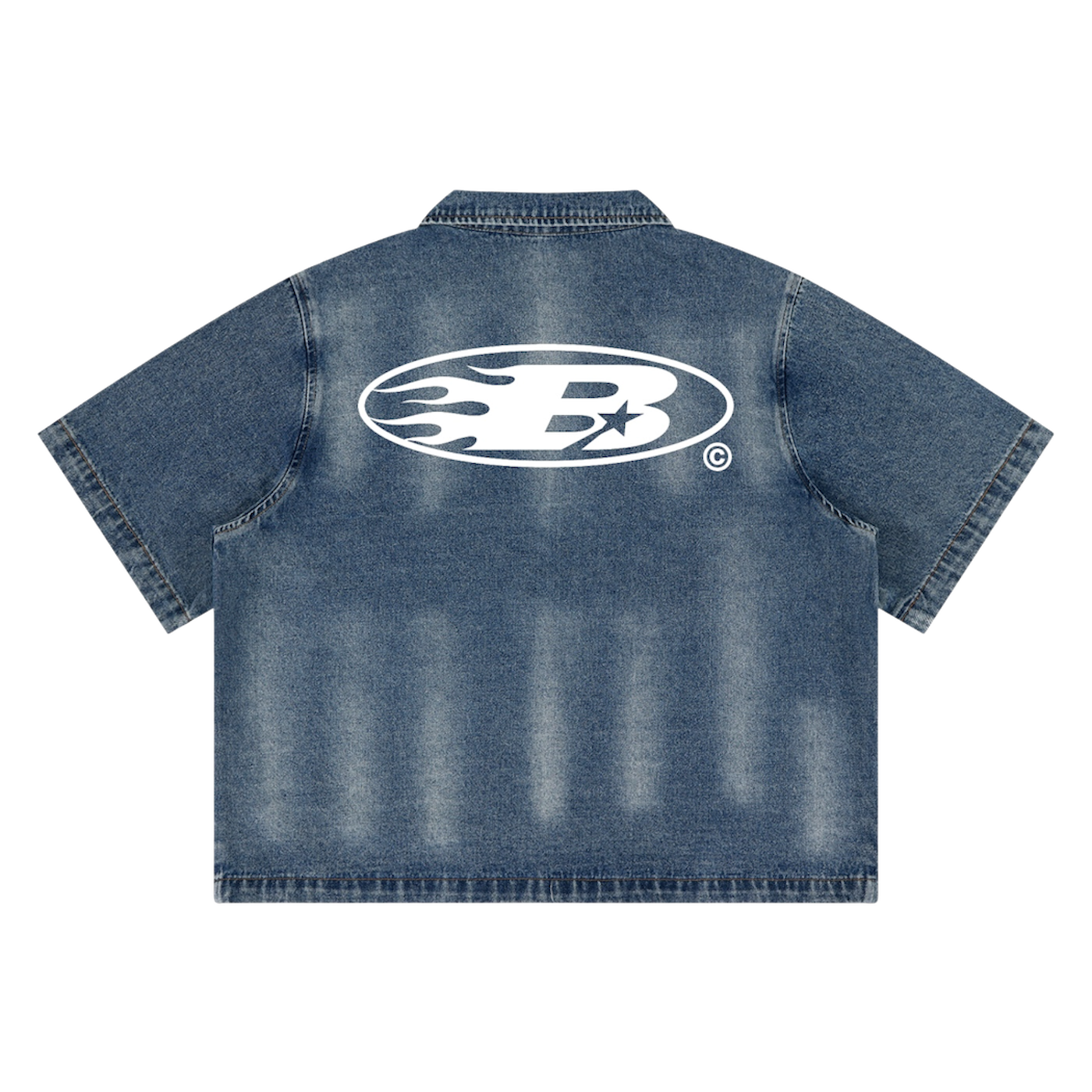 BVO® DENIM STAPLE LOGO© VINTAGE WASH FULL-ZIP SHIRT [BLUE]