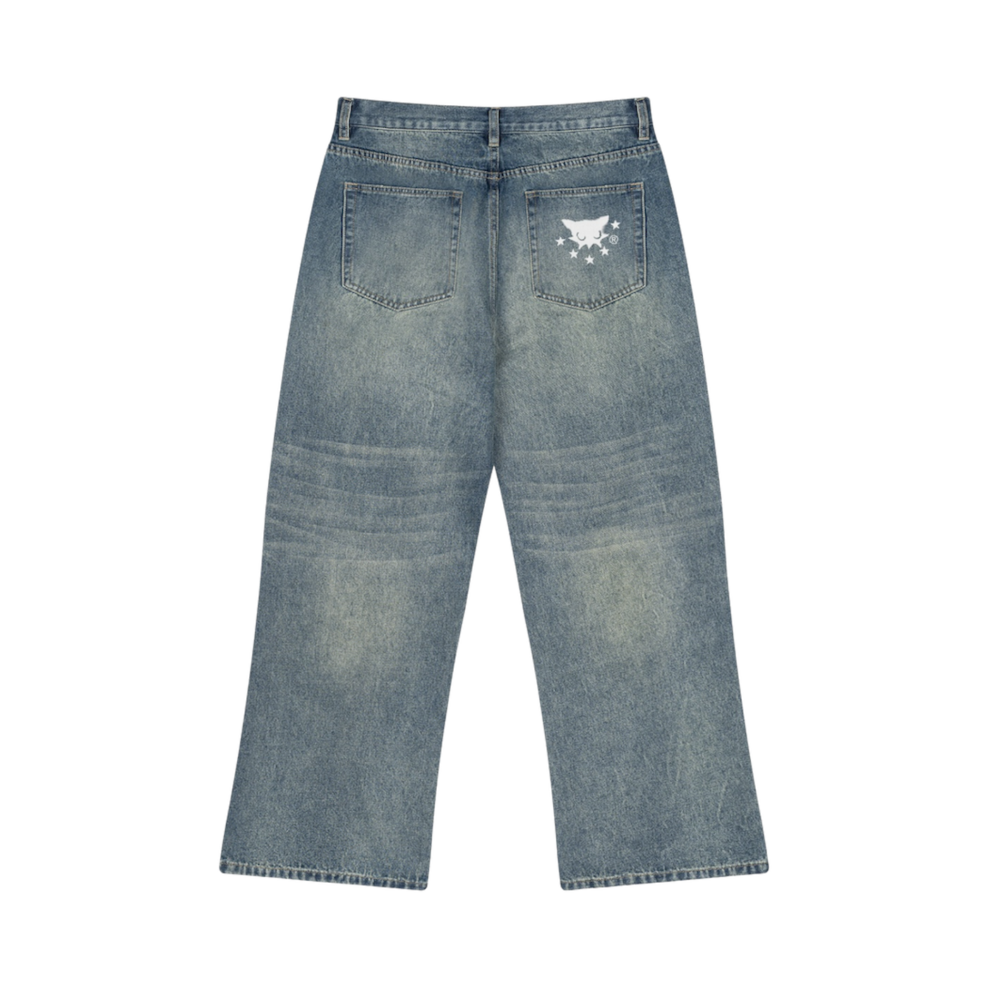 BVO® DENIM VINTAGE WASH WIDE LEG JEANS [BLUE]