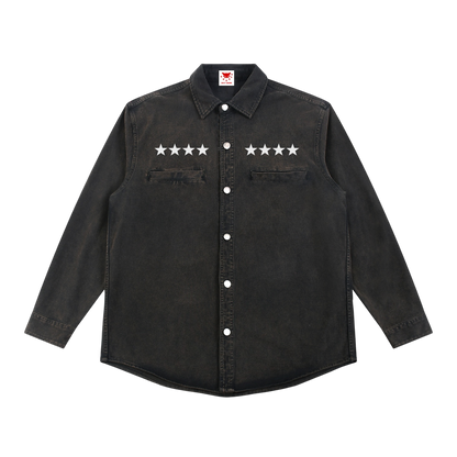 BVO® DENIM STARS VINTAGE WASHED HEAVYWEIGHT LS SHIRT [BLACK]