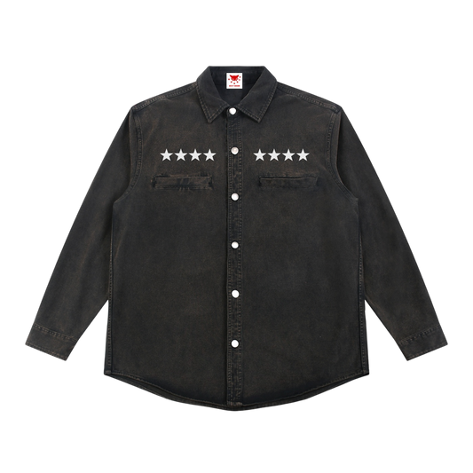 BVO® DENIM STARS VINTAGE WASHED HEAVYWEIGHT LS SHIRT [BLACK]