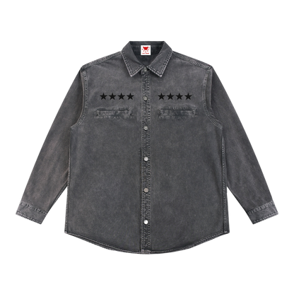 BVO® DENIM STARS VINTAGE WASHED HEAVYWEIGHT LS SHIRT [DARK GREY]