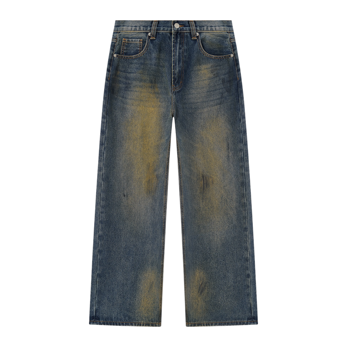 BVO® DENIM VINTAGE WASH WIDE LEG JEANS [BLUE/BRONZE]