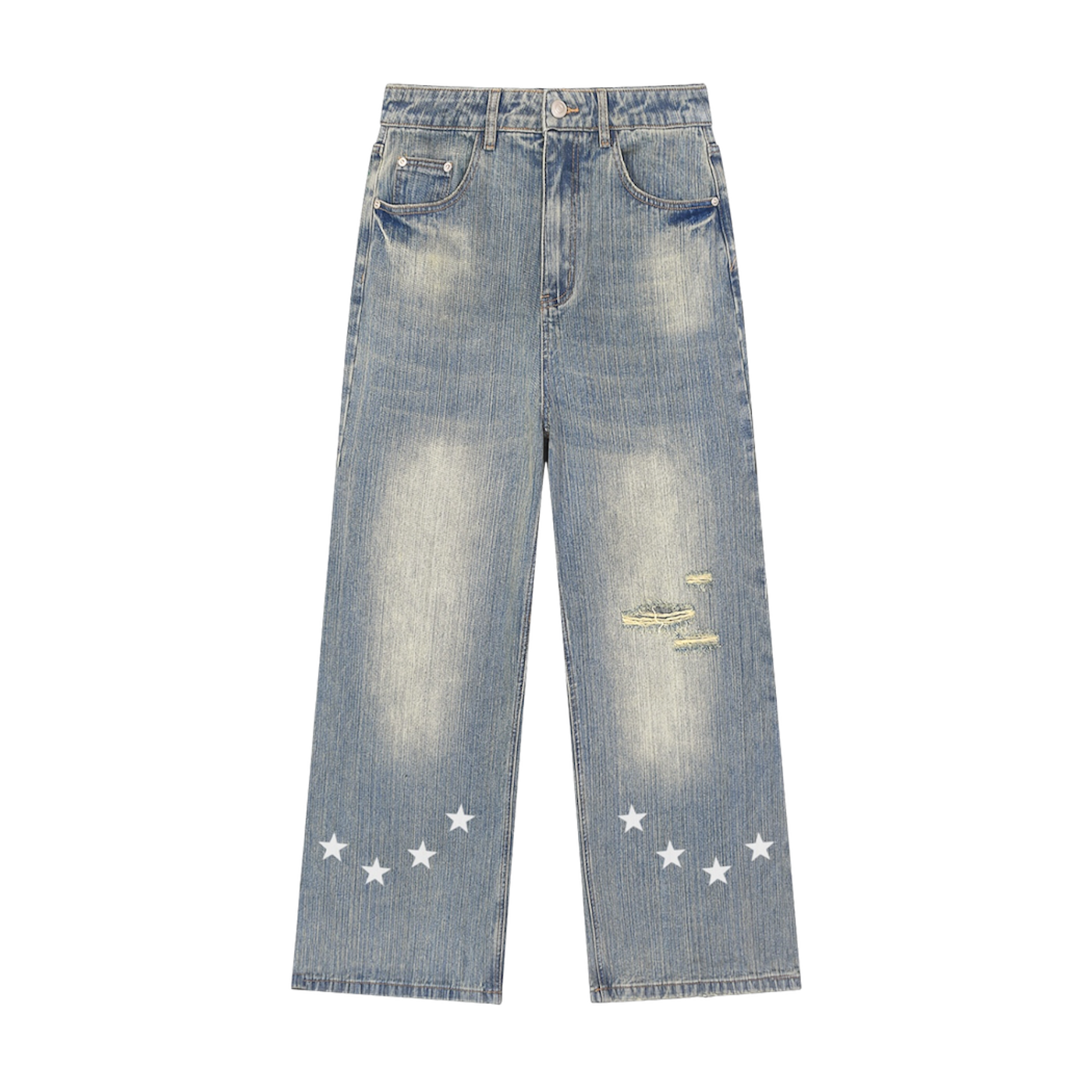 BVO® DENIM STARS VINTAGE WASH DISTRESSED JEANS [BLUE]
