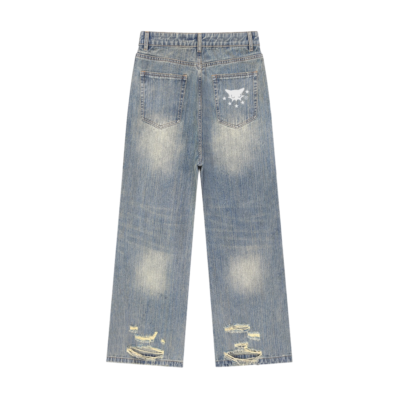 BVO® DENIM STARS VINTAGE WASH DISTRESSED JEANS [BLUE]