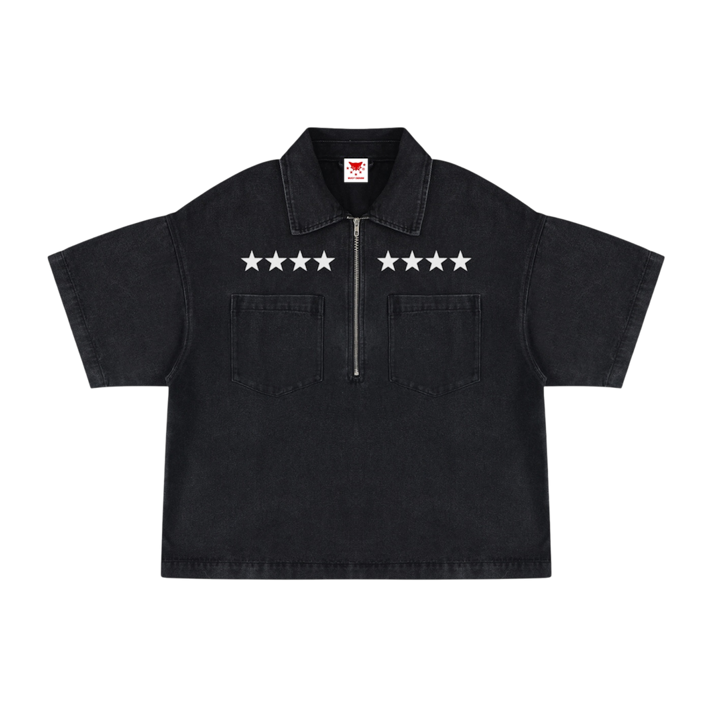 BVO® DENIM STARS VINTAGE WASH QUARTER-ZIP SHIRT [BLACK]