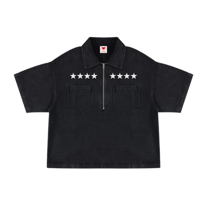 BVO® DENIM STARS VINTAGE WASH QUARTER-ZIP SHIRT [BLACK]