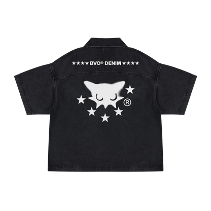 BVO® DENIM STARS VINTAGE WASH QUARTER-ZIP SHIRT [BLACK]