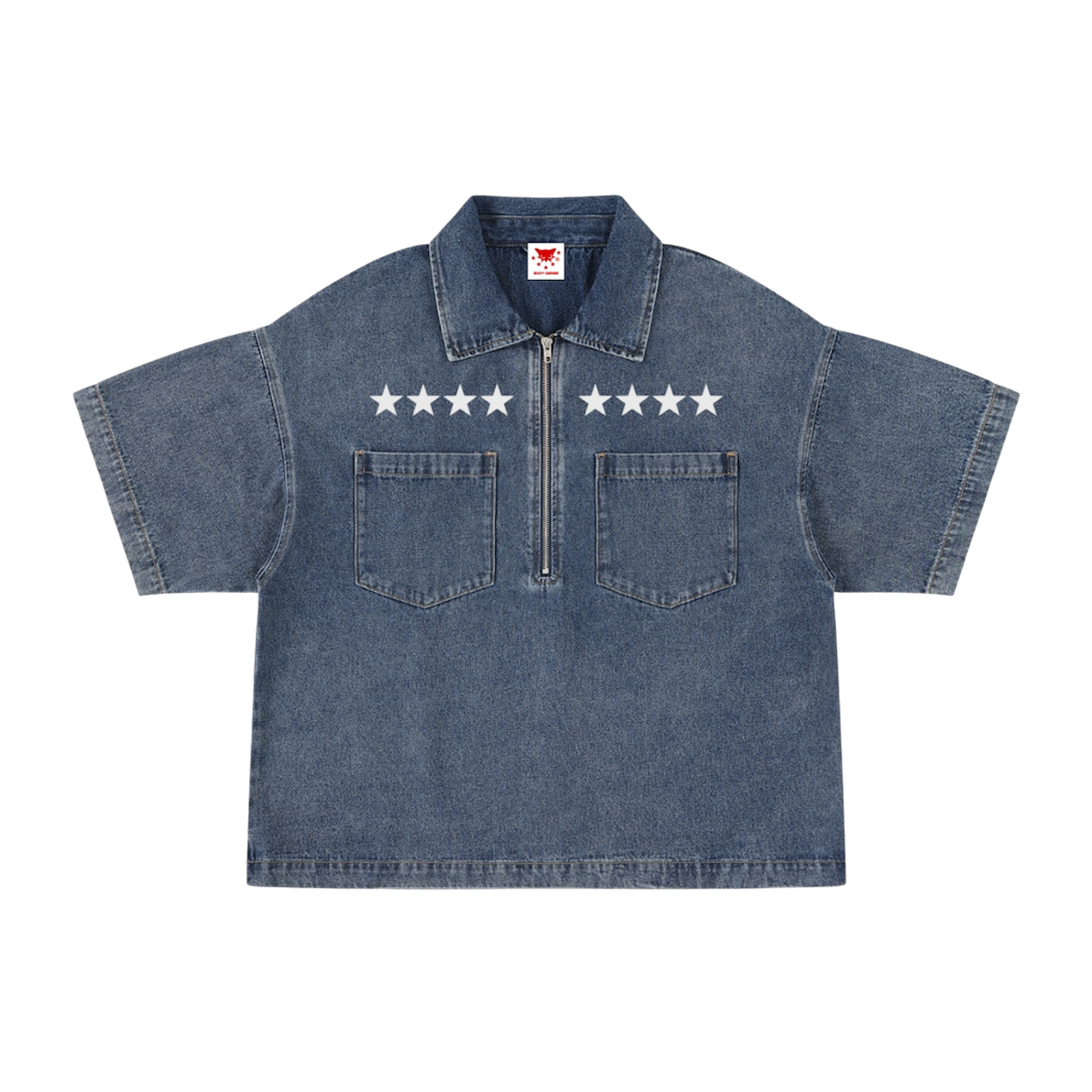 BVO® DENIM STARS VINTAGE WASH QUARTER-ZIP SHIRT [BLUE]