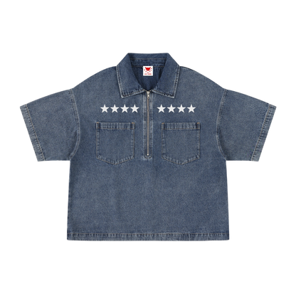 BVO® DENIM STARS VINTAGE WASH QUARTER-ZIP SHIRT [BLUE]