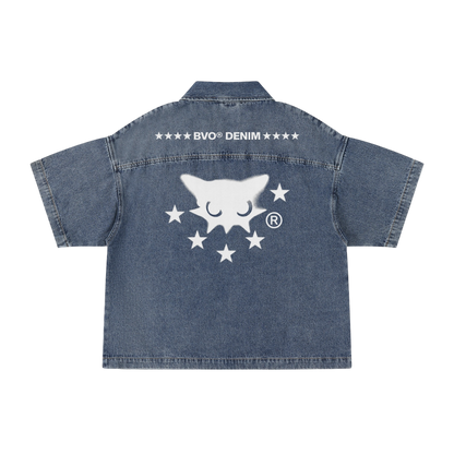 BVO® DENIM STARS VINTAGE WASH QUARTER-ZIP SHIRT [BLUE]