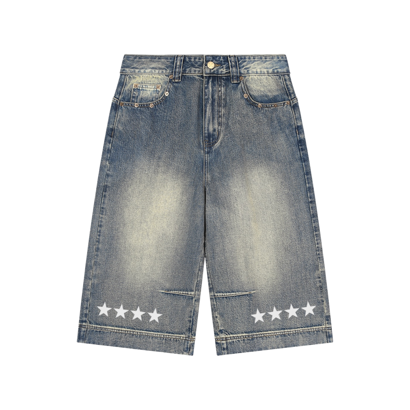 BVO® DENIM STARS VINTAGE WASH BAGGY SHORTS [BLUE]