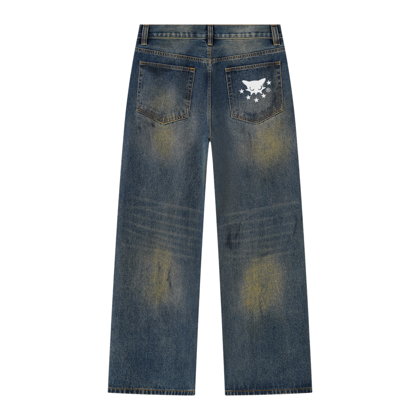 BVO® DENIM VINTAGE WASH WIDE LEG JEANS [BLUE/BRONZE]