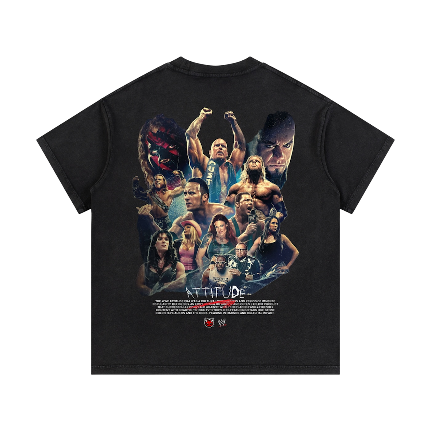 BVO® X WWE™ ATTITUDE VINTAGE WASH TEE [BLACK]