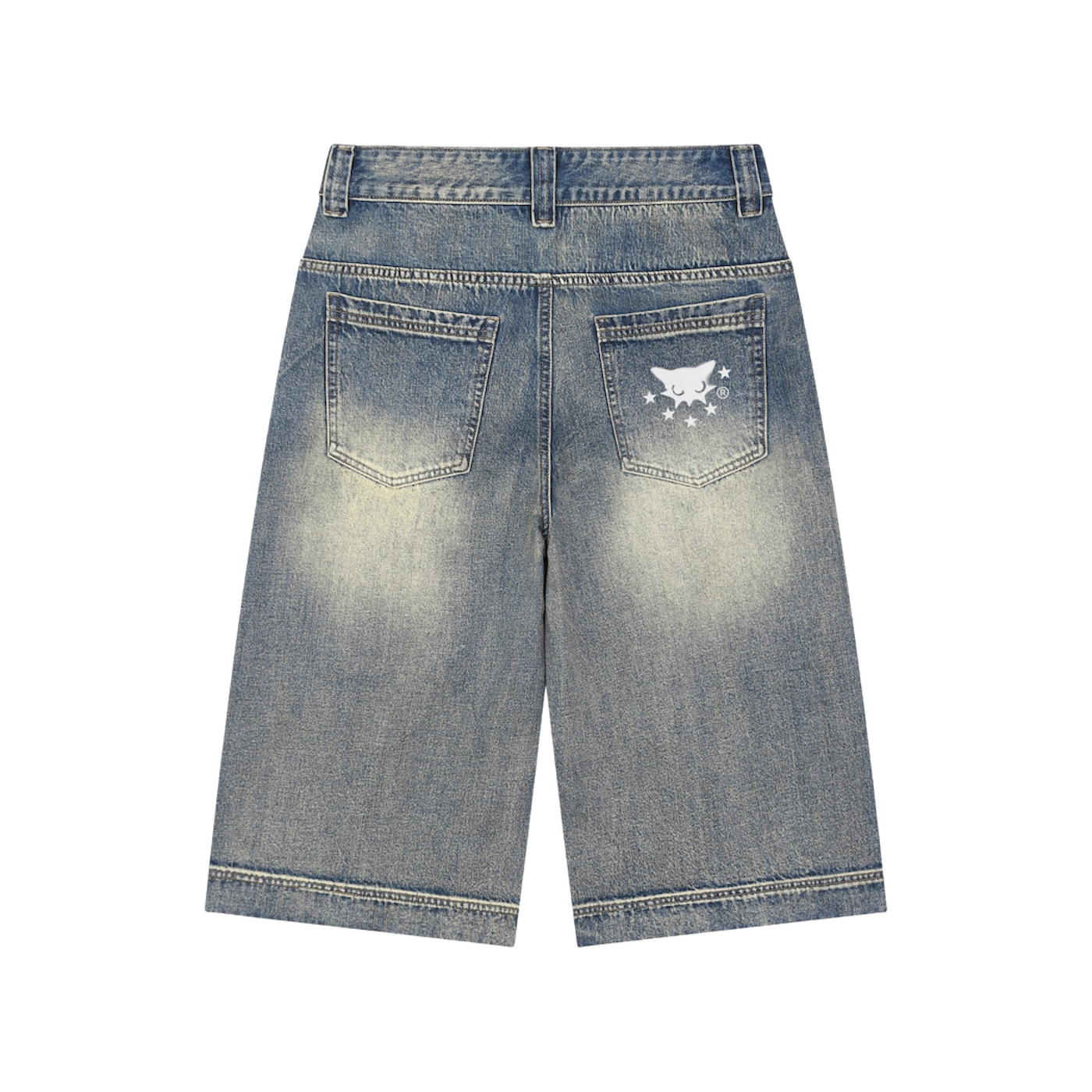 BVO® DENIM STARS VINTAGE WASH BAGGY SHORTS [BLUE]