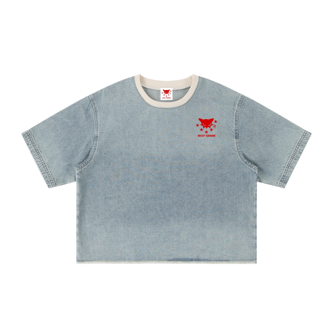 BVO® DENIM VINTAGE WASH RAW HEM TEE [LIGHT BLUE]