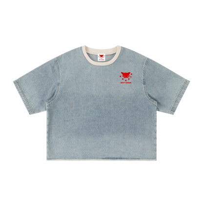 BVO® DENIM VINTAGE WASH RAW HEM TEE [LIGHT BLUE]