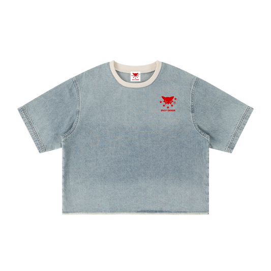 BVO® DENIM VINTAGE WASH RAW HEM TEE [LIGHT BLUE]
