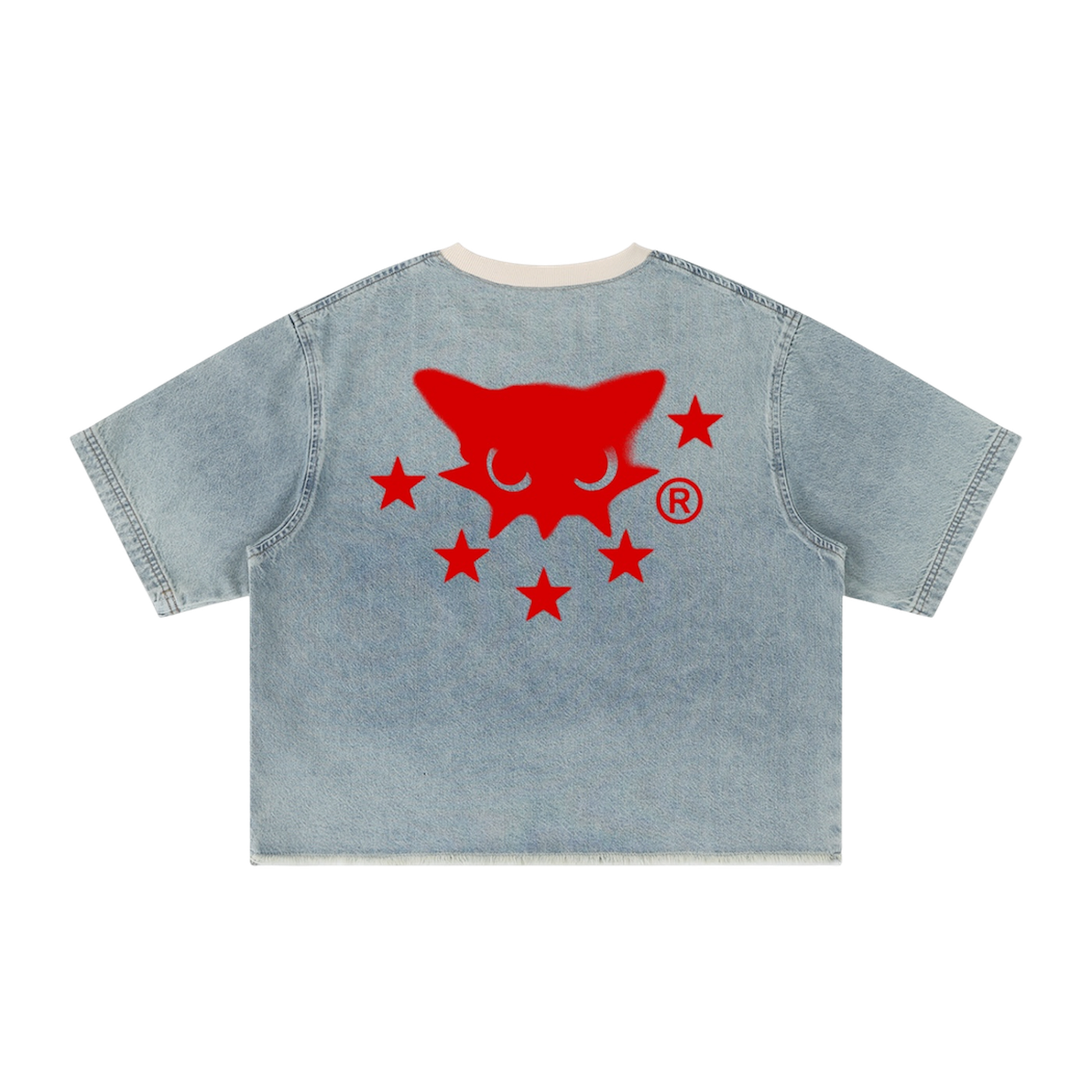 BVO® DENIM VINTAGE WASH RAW HEM TEE [LIGHT BLUE]
