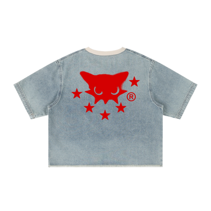 BVO® DENIM VINTAGE WASH RAW HEM TEE [LIGHT BLUE]